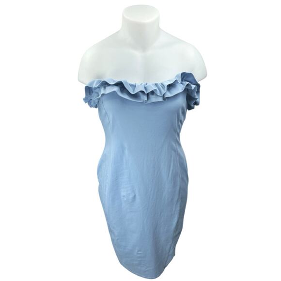 ASOS Women's Blue Ruffle Sleeveless Strapless Mini Sheath Tube Tank Dress Sz 14 - Picture 1 of 5